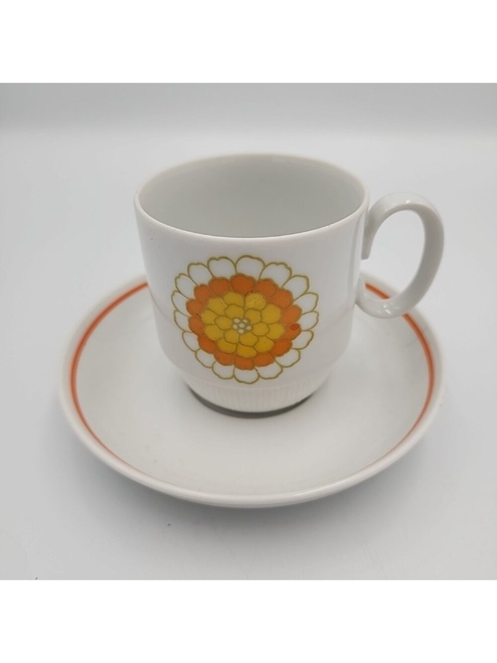 Vintage Georges Briard FLORETTE Cup & Saucer Japan Orange Yellow Flower MCM